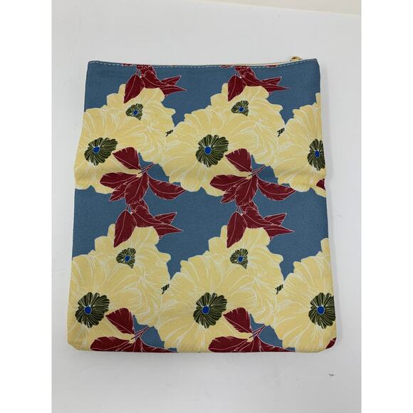 Rachel Pally Reversible Clutch Bag Pouch Blue Floral Flowers Yellow Zipper White - Picture 3 of 5